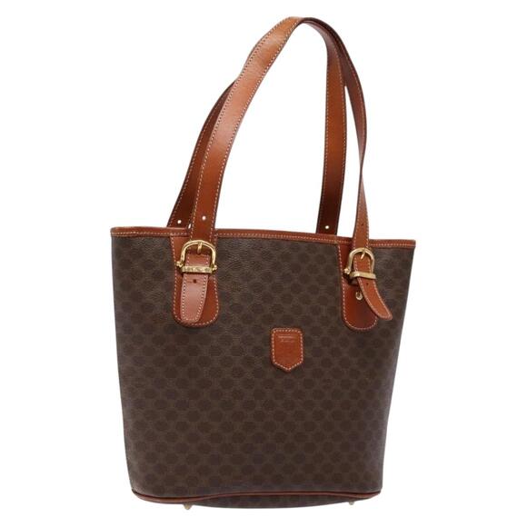CELINE Macadam Canvas Tote Bag Pvc Brown Gold - Picture 1 of 13